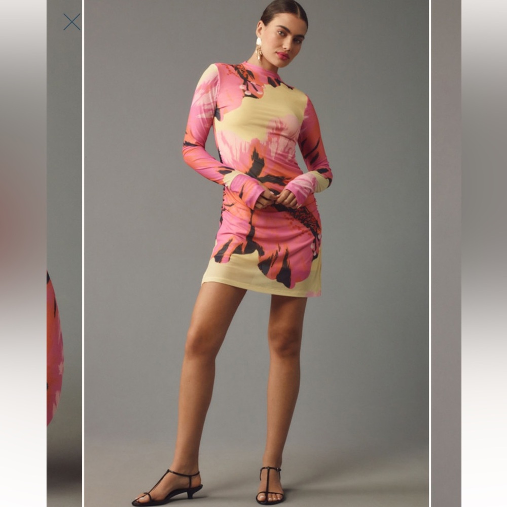 NWT FARM Rio x Anthropologie Long-Sleeve Mock-Neck Mesh Mini Dress